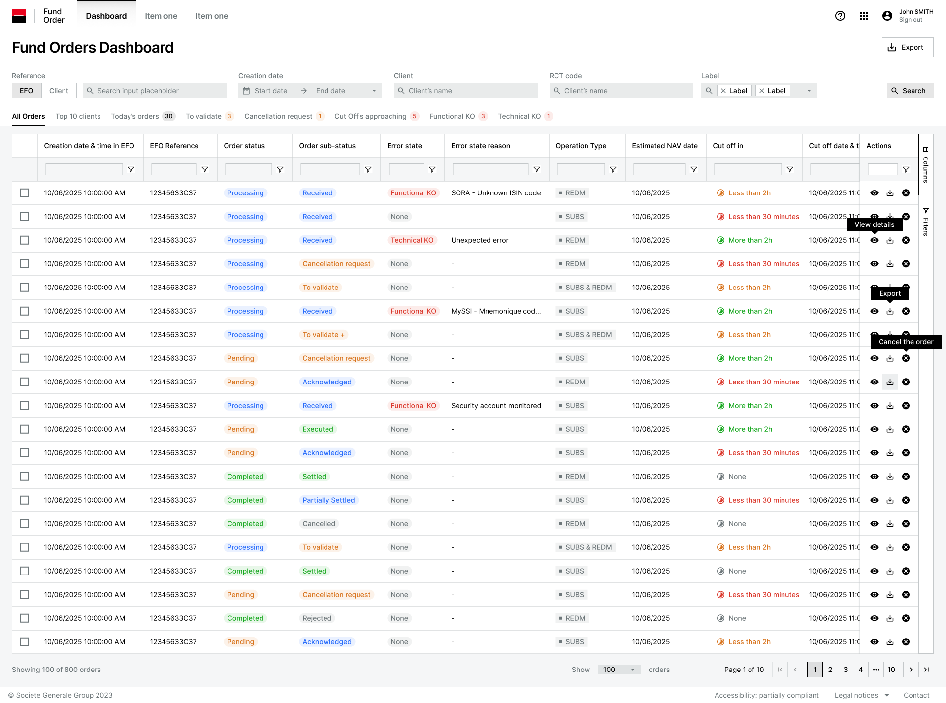 eFund Order — interface overview