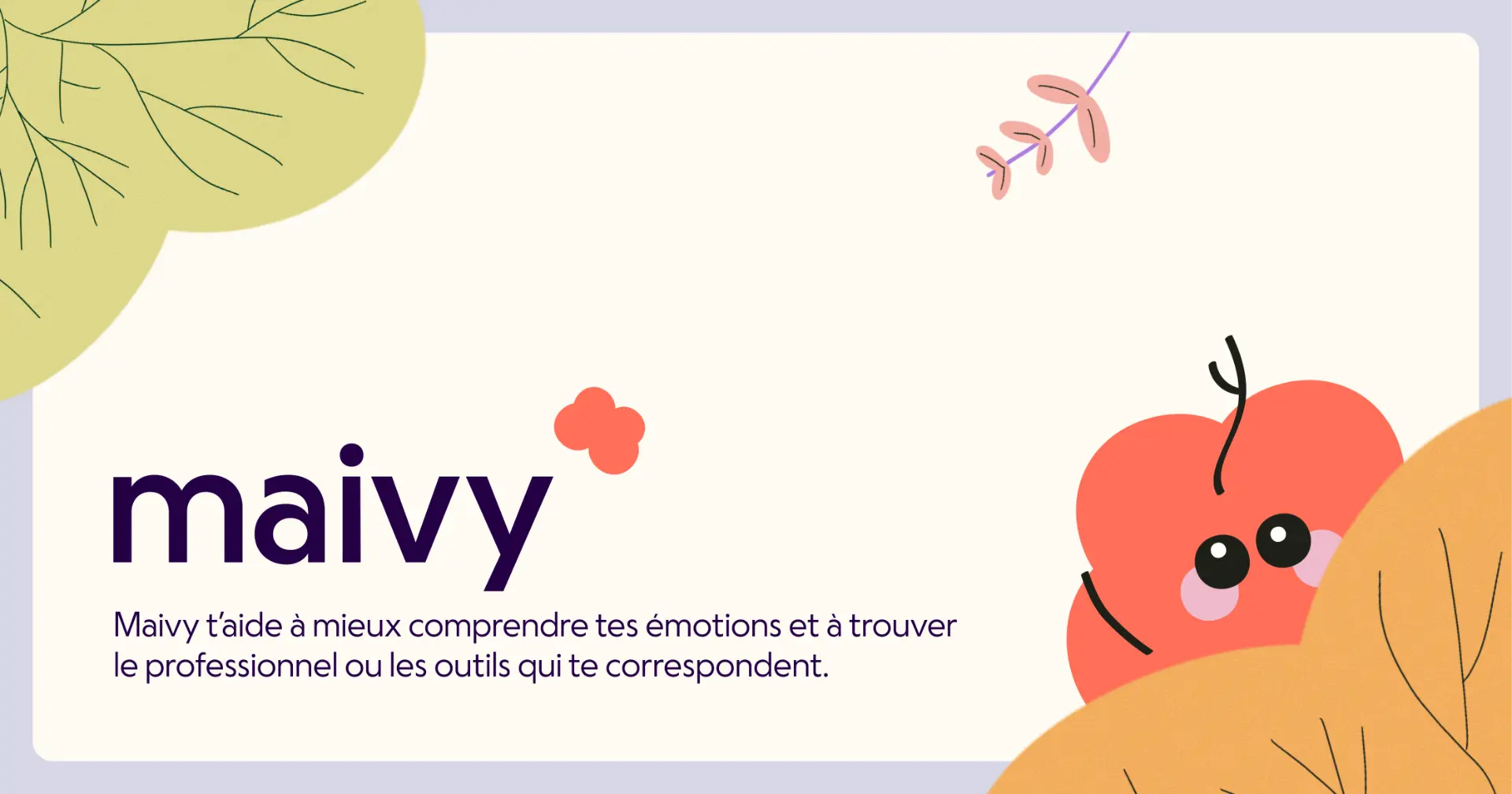 Maivy brand board: wordmark, tagline and illustrated organic shapes