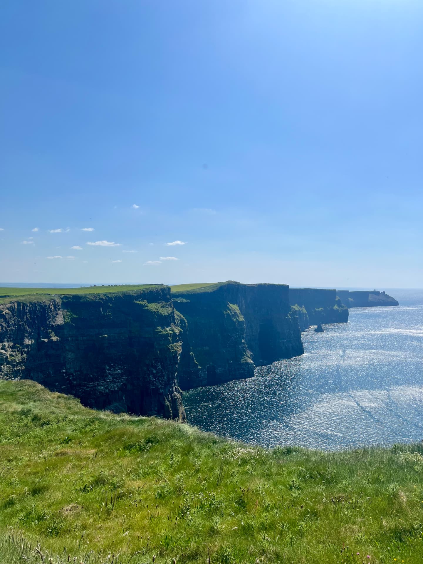 Tall sea cliffs meeting the ocean under a clear sky