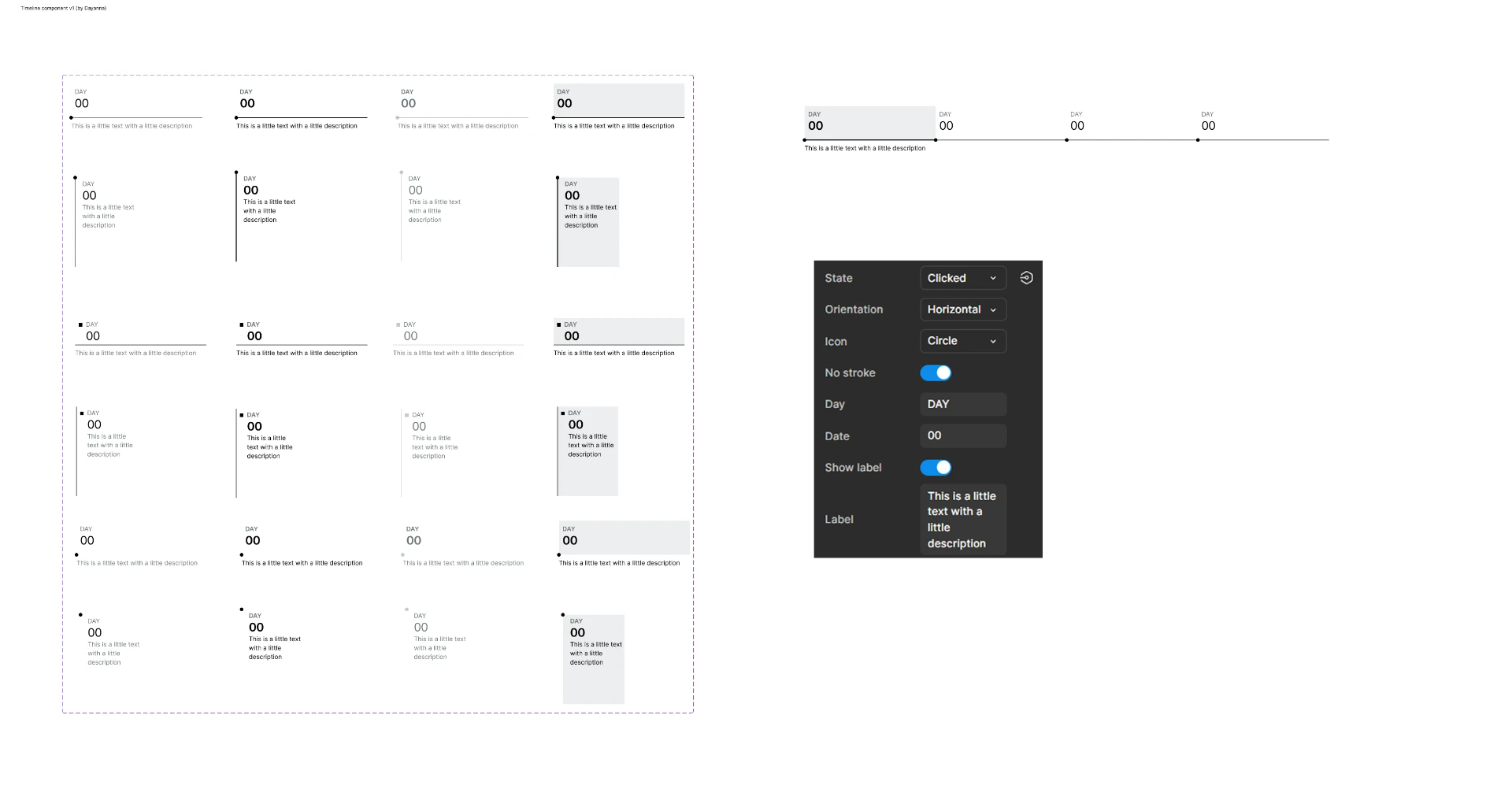First timeline reconstruction: component variants and properties panel